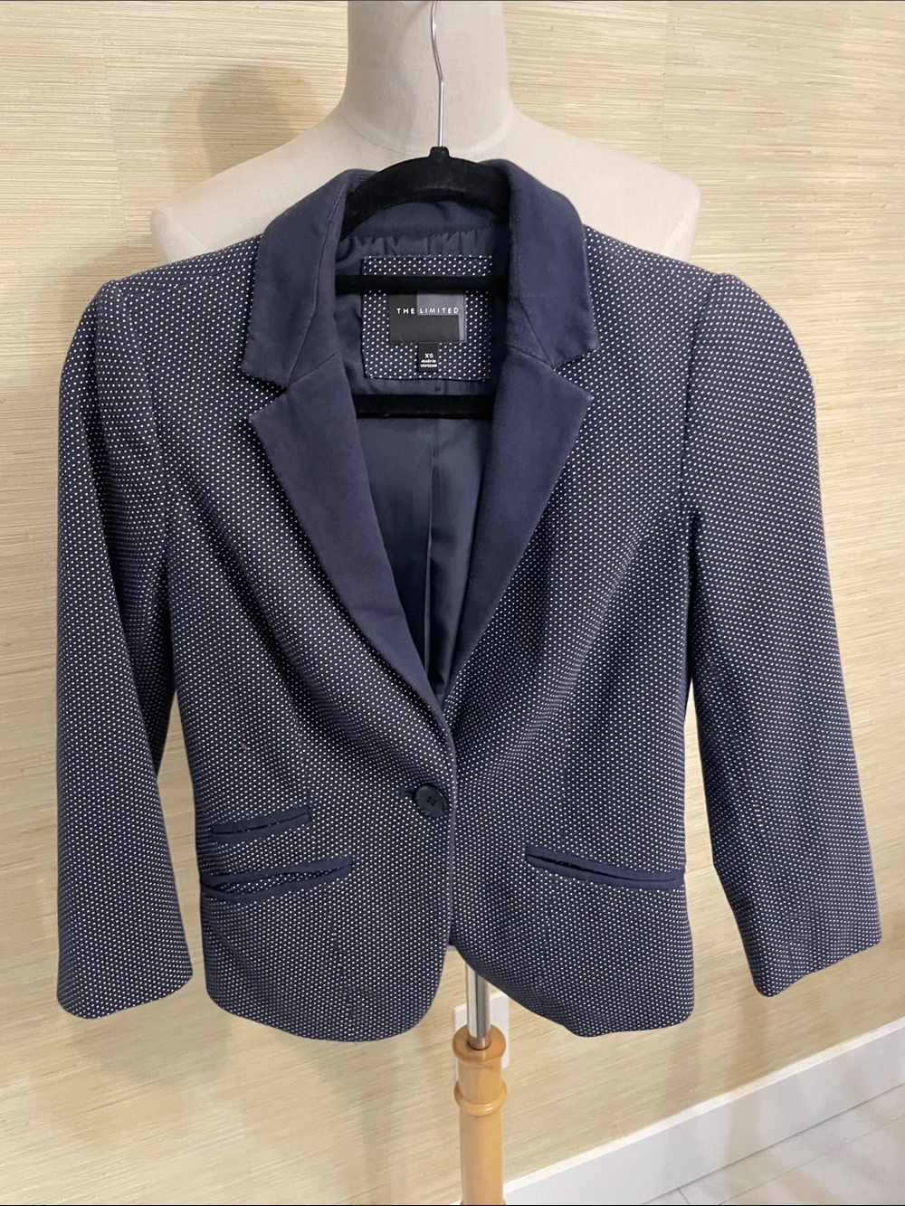 The Limited Navy and White Polka Dot Blazer